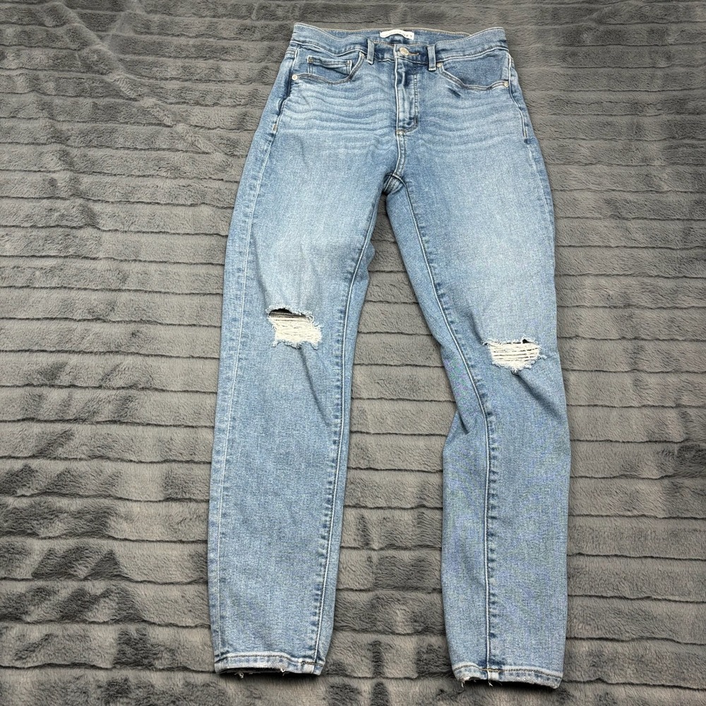 Loft The Skinny Jeans Womens 26/2 Light Wash Distressed High Rise Denim 11597